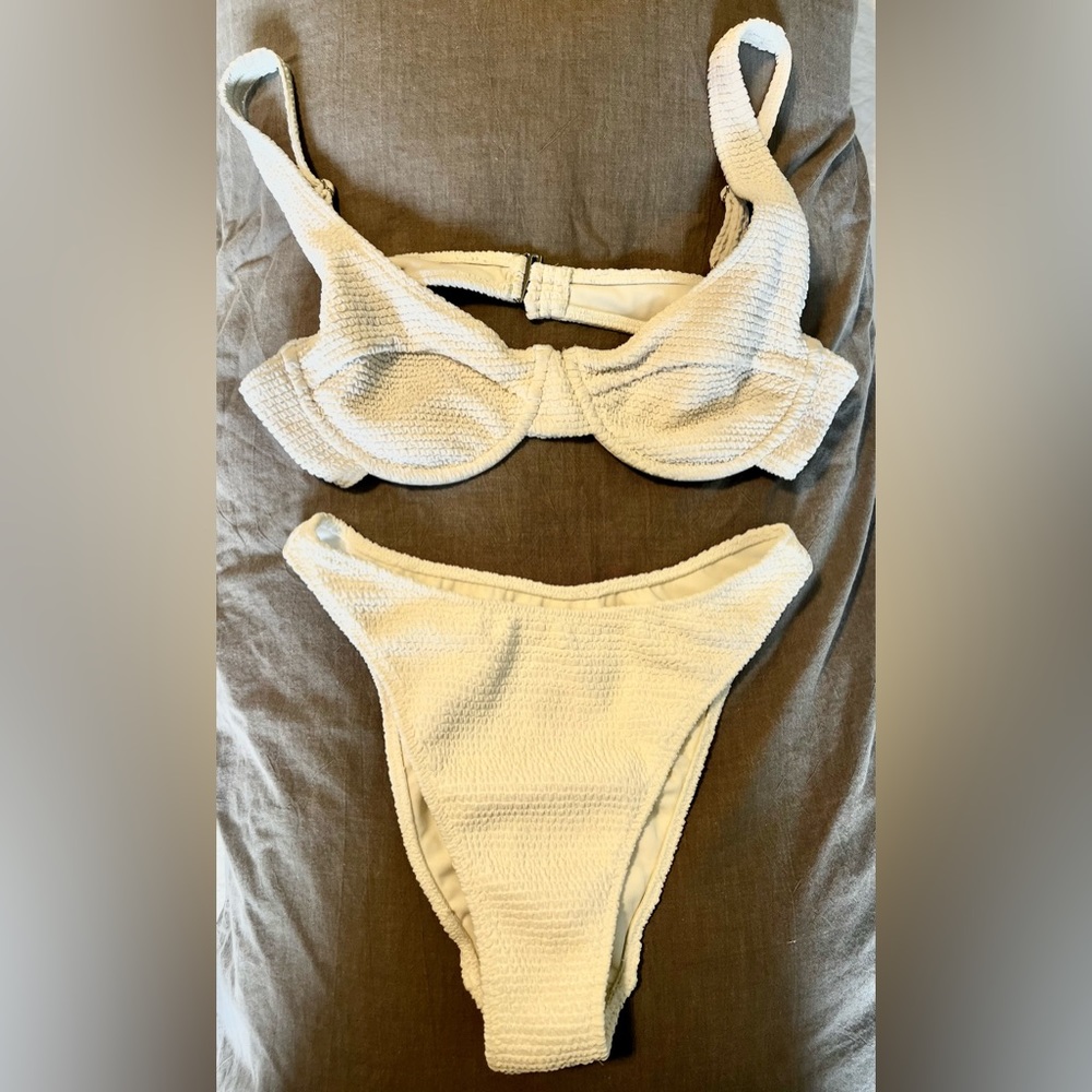 LA hearts white crinkle high leg bikini